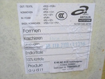 BMW E60 ОТДЕЛКА ПОТОЛКА СЕРАЯ ОБИВКА ПОТОЛКА