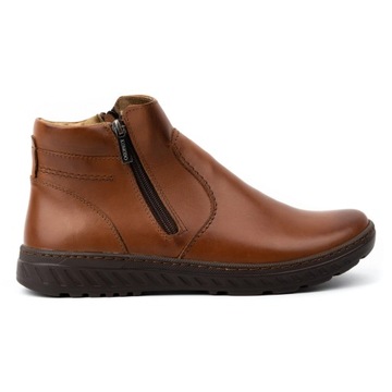 Buty męskie trzewiki skórzane zimowe POLSKIE szerokie KOMODO 925 brązowe 44