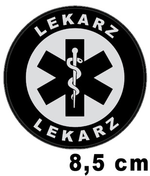 LEKARZ naszywka emblemat odblaskowy okrągły 8,5 cm bez rzepa