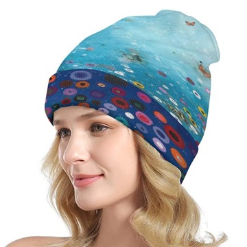 Czapka Zimowa Męska Beanie Wiosna Jesień Damska w Kwiaty