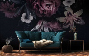 tapeta fototapeta duże ciemne kwiaty