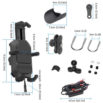 ИНДУКТИВНОЕ ЗАРЯДНОЕ УСТРОЙСТВО ДЛЯ МОТОЦИКЛА ДЕРЖАТЕЛЬ ДЛЯ ТЕЛЕФОНА ДЕМПФЕР ВИБРАЦИИ МОТОРА