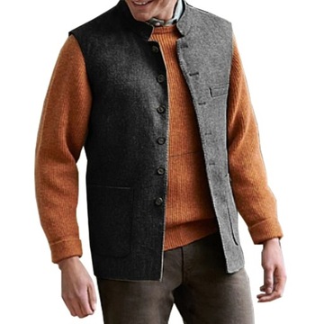 Men's Suit Vest Retro Slim Fit Sleeveless Stand up