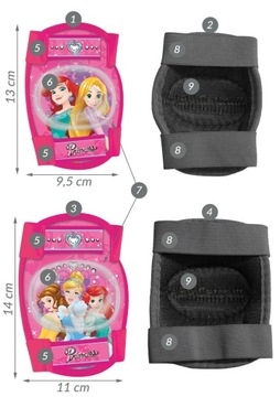 4x ochraniacze kask koszyk rękawiczki dzwonek wiatraczek Disney Princess