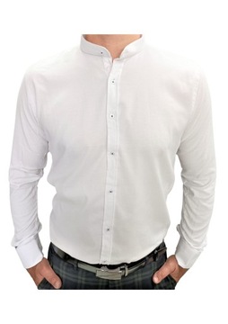 Koszula Biała struktóra na stójce slim 3XL