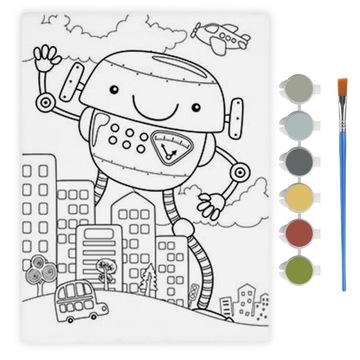 MALOWANIE PO NUMERACH dzieci OBRAZEK DO MALOWANIA kolorowanka ROBOT 30x40cm