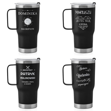 Kubek Termiczny ze Słomką do Kawy Herbaty z Grawerem 600ml Prezent dla Taty