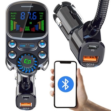 Автомобильный Bluetooth FM-передатчик Зарядное устройство FAST PD 23 Вт QC3.0 USB-C LED