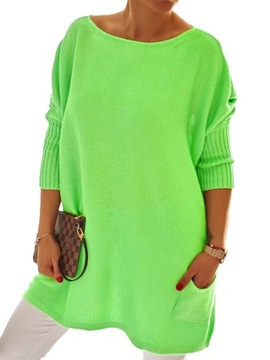 Luźny sweter oversize z kieszeniami NOBIS kolor zielony neon