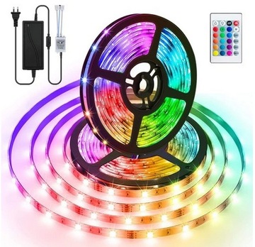 КОМПЛЕКТ СВЕТОДИОДНЫХ ЛЕНТ RGB, 5 м, ВОДОНЕПРОНИЦАЕМЫЙ ПУЛЬТ ДИСТАНЦИОННОГО УПРАВЛЕНИЯ, цветные самоклеящиеся светодиоды