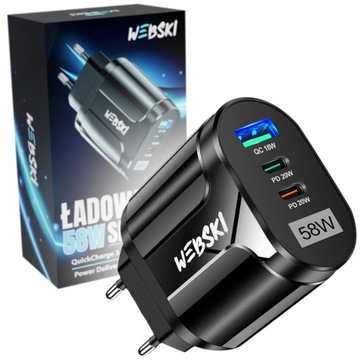 Ładowarka sieciowa Webski 58W 2xUSB-C PD 20W + USB QuickCharge 3.0 18W