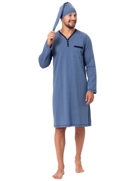 Мужская ночная рубашка с колпаком BONIFACY синяя XL