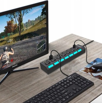 БЫСТРЫЙ КОНЦЕНТР USB2.0 РАЗВЕТВИТЕЛЬ 7 ПОРТОВ СВЕТОДИОДЫ АДАПТЕР ЧЕРНЫЕ ПЕРЕКЛЮЧАТЕЛИ