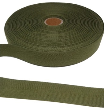 Taśma tasiemka bawełniana jodełka khaki 25mm 1m