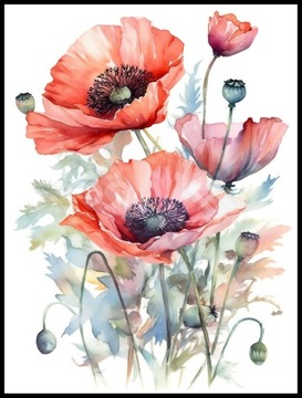 Plakat na Ścianę Obraz Kwiaty Maku Minimalizm Art 30x40 cm Premium ElliveX