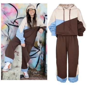 Dres komplet oversize luźny fason brązowy 164 modny dla dziewczynki