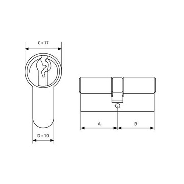 ВСТАВКА ДВЕРНОГО ЦИЛИНДРА 30/30 GJM WZ, МАССОВАЯ ЛАТУНЬ, 3 КЛЮЧА