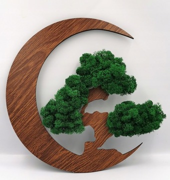 Дерево счастья, бонсай, мох, полумесяц + птицы