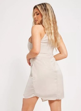 Nelly kremowa satynowa sukienka mini na wesele XS
