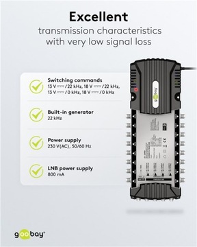 Мультипереключатель спутникового ТВ, 9 входов, 16 выходов