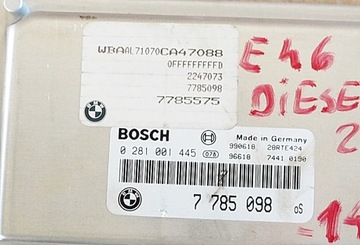 BMW E46 2.0 ДИЗЕЛЬНЫЙ КОНТРОЛЛЕР ДВИГАТЕЛЯ КОМПЬЮТЕР 0281001445 7785098