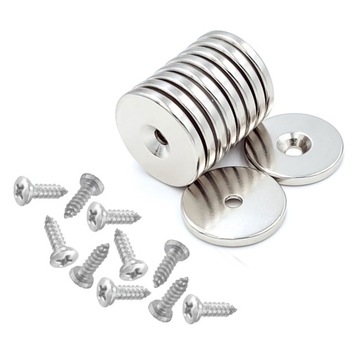 MAGNES NEODYMOWY Z OTWOREM pod wkręt 25x3mm okrągły, walcowy, HUNTER 10SZT