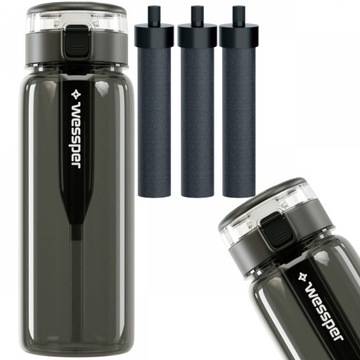 Butelka Filtrująca Wessper ActiveMax Tritan 0,68l szara + 3x wkład wody