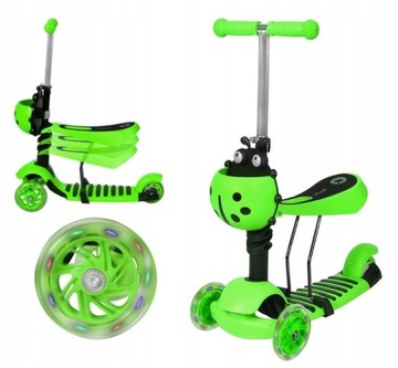 Трёхколесный балансировочный самокат BIEDRONKA ДЕТСКИЙ 3в1 LED ЗЕЛЕНЫЙ