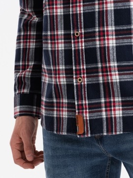 Pánska flanelová košeľa s vreckami červeno-granátová OM-SHCS-0137 M