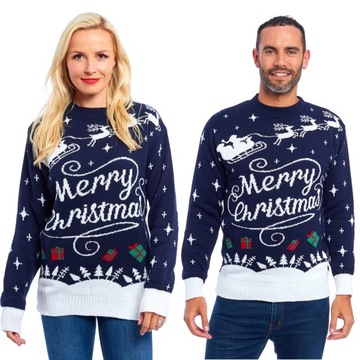 GRANATOWY SWETER ŚWIĄTECZNY ZESTAW DLA PAR ŚWIĄTECZNE MOTYWY SWETRY ŚWIĘTA