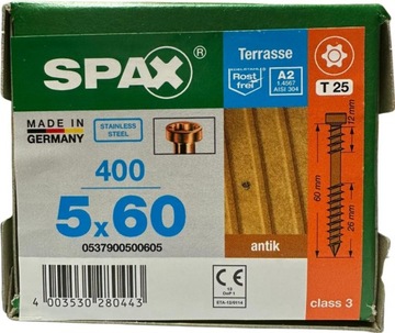 SPAX WKRĘTY DO DESKI TARASOWEJ 5X60MM TX A2 400SZT