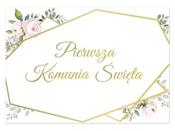 PLAKAT PAPIEROWY KOMUNIJNY PIERWSZA KOMUNIA ŚWIĘTA RÓŻOWE RÓŻE 68X48CM