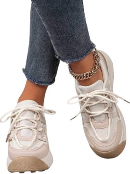 Damskie Buty Sneakersy Sportowe Adidasy Seastar na Platformie Beżowy r. 39