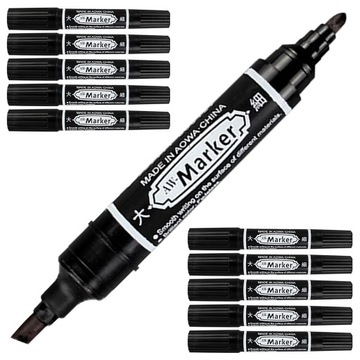 10x ДВУХСТОРОННИЙ ПЕРМАНЕНТНЫЙ МАРКЕР 2/6 мм ЧЕРНЫЙ ДЛЯ ДОСОК МЕТАЛЛ ПЛАСТИК СТЕКЛО