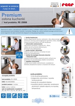 Osłona płyty kuchennej kuchenki szer 44-65cm REER