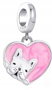 CHARMS SERCE ZAWIESZKA SREBRNA 925 PIESEK KORALIK