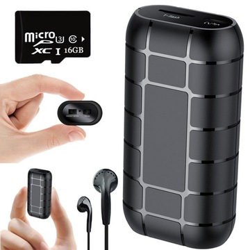 PROFESJONALNY PODSŁUCH PLUSKWA MINI DYKTAFON SZPIEGOWSKI16GB 500H+SŁUCHAWKI