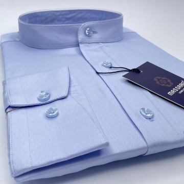 DUŻY ROZMIAR Elegancka wizytowa błękitna koszula męska ze stójką REGULARFIT