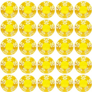 ZESTAW 25 KOSTEK K10 RPG ŻÓŁTA TRANSPARENTNA KOŚĆ DZIESIĘCIOŚCIENNA 00-90