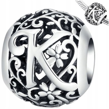 CHARMS litera K srebro 925 literka srebrna koralik zawieszka charms pr S925