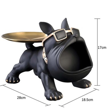 BULDOG FRANCUSKI RZEŹBA FIGURKA PSA STATUA SKARBONKA Z TACAMI ZŁOTE PREZENT