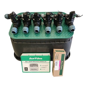 Zestaw Rain Bird HV 6 sekcji Kolektor Sterownik RC2 WiFi Czujnik RSD PE 25