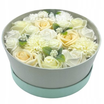 Okrągły Mydlany Flower Box - Biel i Kość Słoniowa