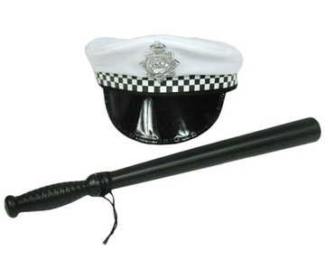 CZAPKA + PAŁKA STRÓJ POLICJANT POLICJANTKA IMPREZA