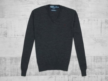 RALPH LAUREN POLO MĘSKI SWETER V-NECK WEŁNA MERINO ORYGINAŁ r. M