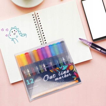 МАРКЕРЫ MAGICAL МЕТАЛЛИЧЕСКИЕ МАРКЕРЫ КОНТУРНЫЕ МАРКЕРЫ С ДВУМЯ ЛИНИЯМИ 12 шт.