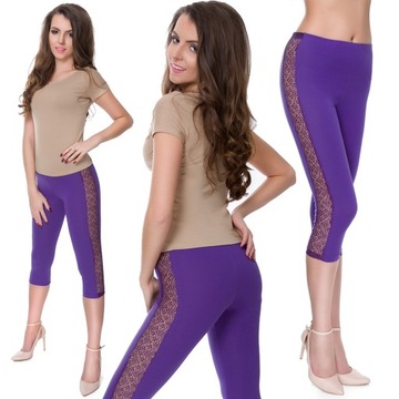 LEGGINSY 3/4 LAMPAS Z KORONKĄ BAWEŁNA LPL34 - 3XL