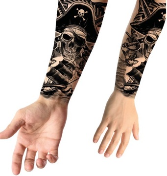 Tatuaż Zmywalny Tymczasowy Rękaw PIRACKI Czaszka Halloween Karnawał 14x30cm