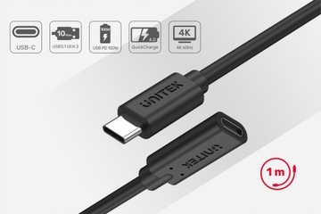Удлинитель USB-C 10 Гбит/с 4K, PD 100 Вт 1 м Unitek