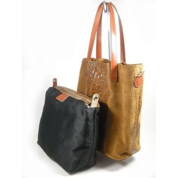 WŁOSKA SKÓRZANA TOREBKA SHOPPER BAG SKÓRA KROKODYL A4 CAMEL SB5C